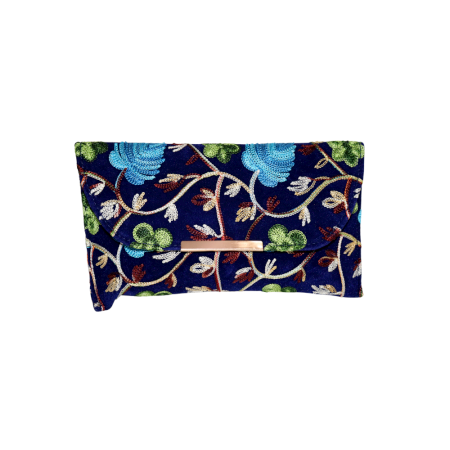 Velvet Beaded Clutch Bag with Gold Chain in Vibrant Floral Design